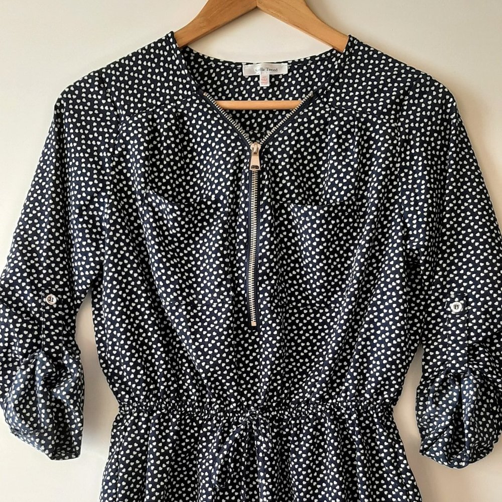 Stella Tweed Heart Print Blouse - Navy - Size Small